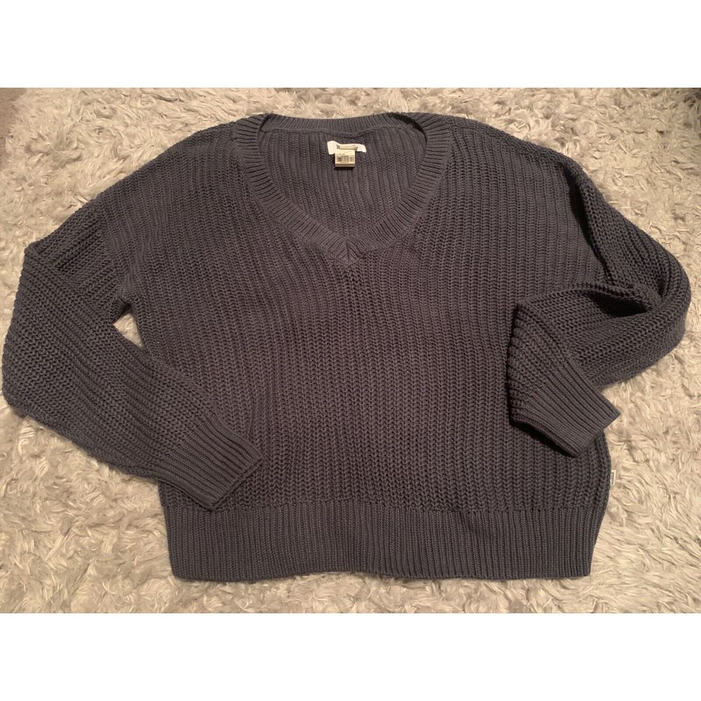 Victoria Secret PINK Cozy Knit Pullover V-Neck Sweater Sz M Dark Gray